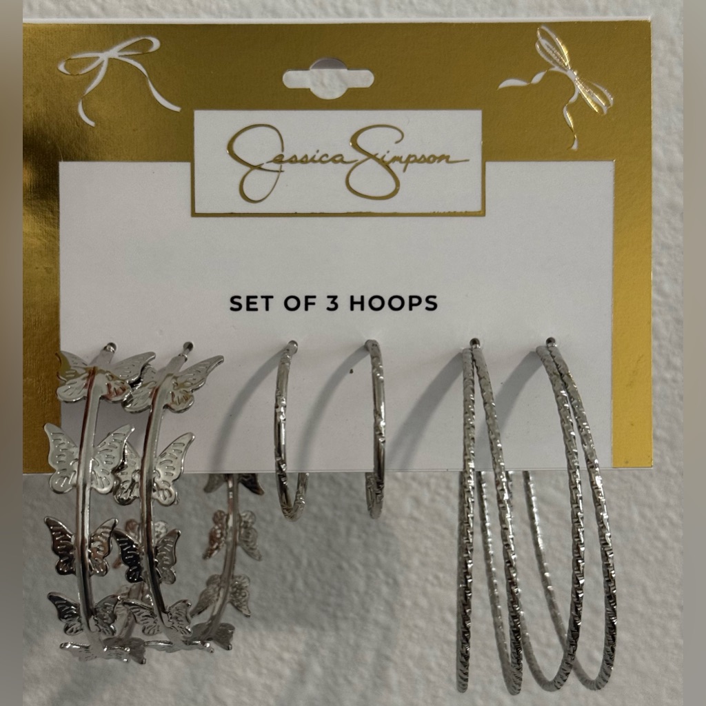 Jessica Simpson Silver Hoop Earrings Set Of 3